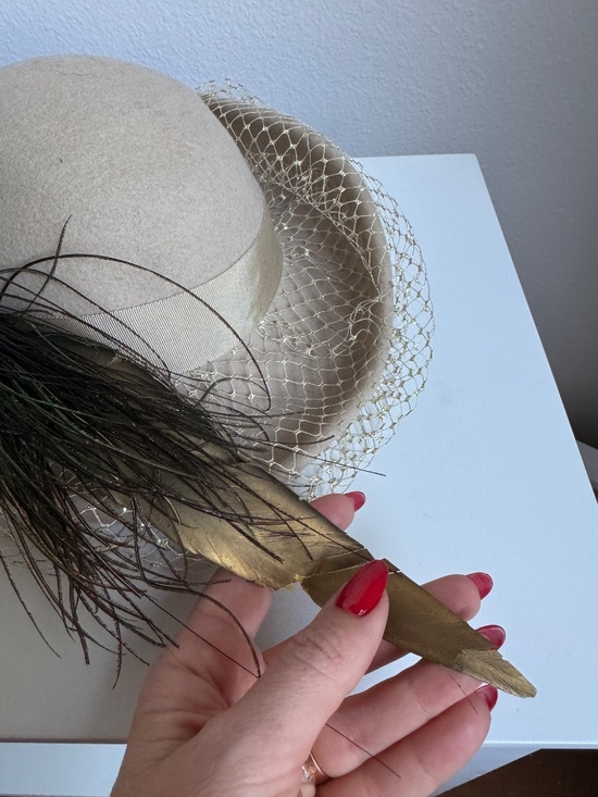 Vintage Mr. John Beige Brown Wool Felt Feather Veiled Hat Fascinator main image 8